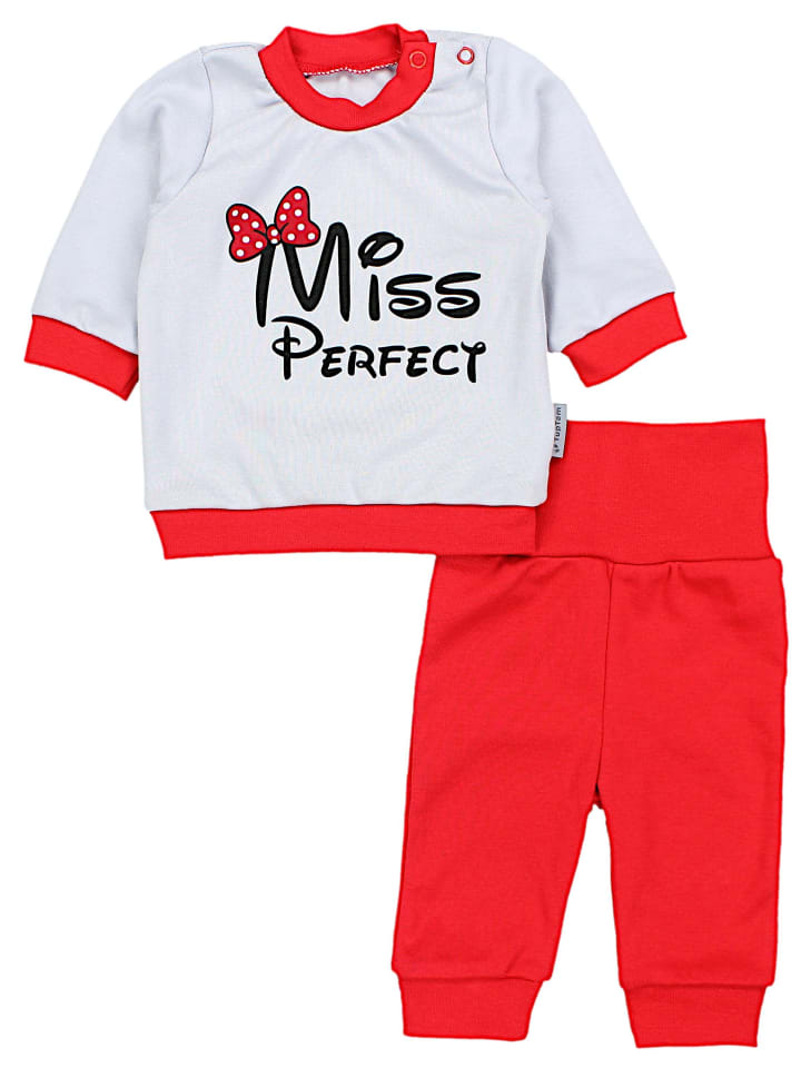 Baby Mädchen Langarmshirt Babyhose Outfit 2teilig in grau/rot