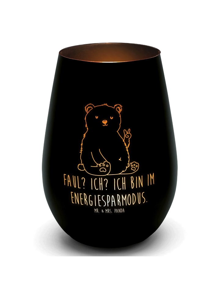 Windlicht Eisbär Faul mit Spruch in Schwarz