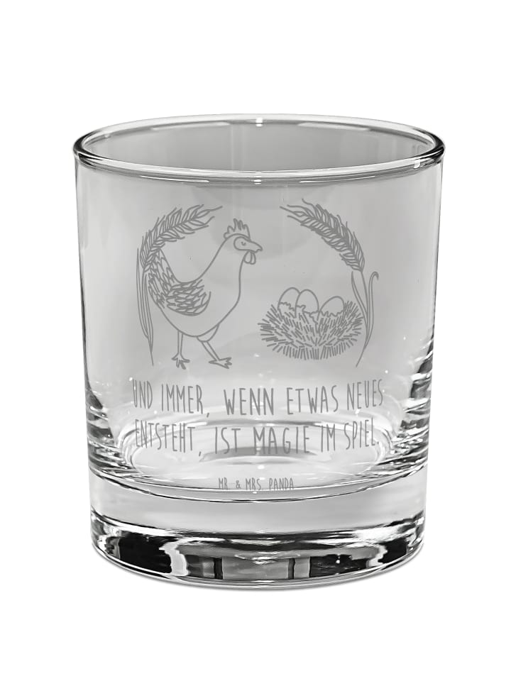 Blümchentailglas Huhn Stolz mit Spruch in Transparent