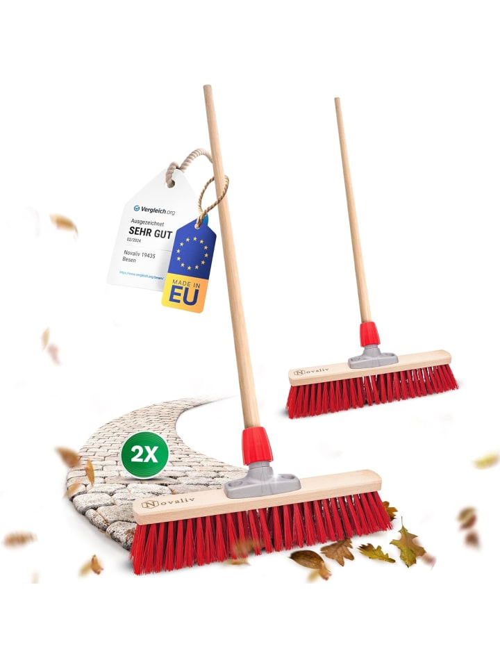 2X Strassenbesen mit Stiel 40 cm I Holz I Elaston rot I Grob Industrie in Rot