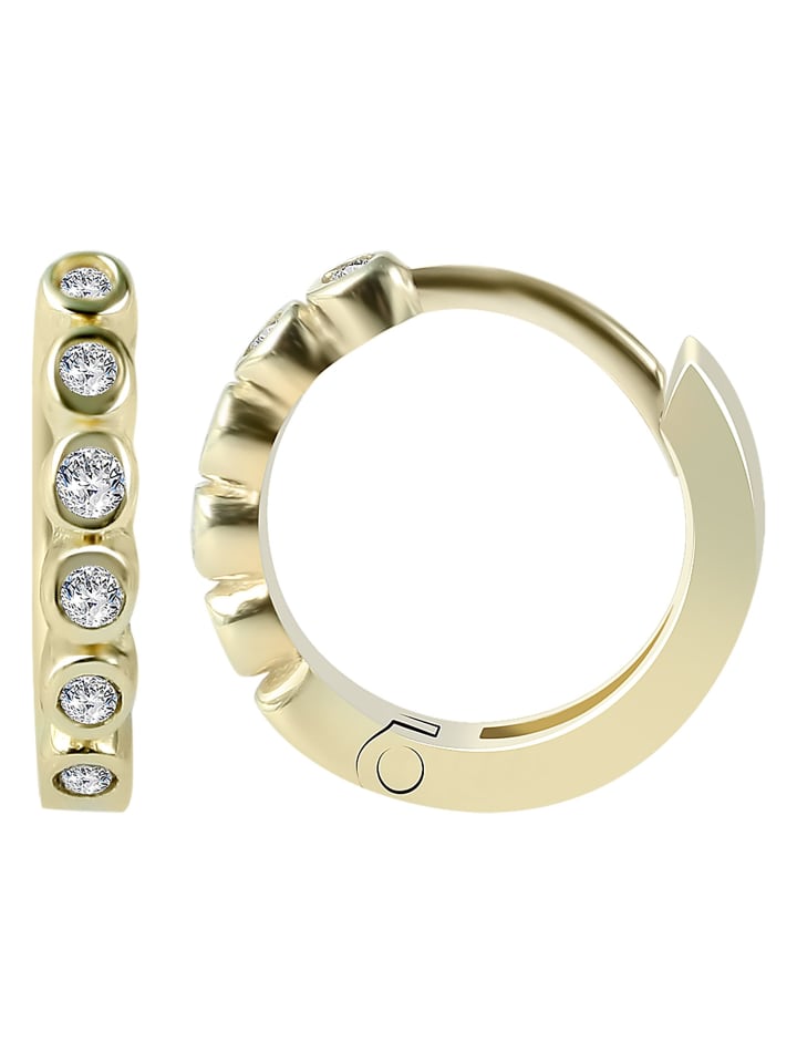 Damen Ohrringe – Klappcreole aus 585 Gold mit Zirkonia in gold