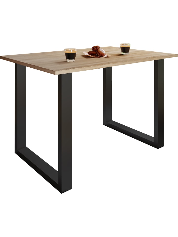 Premium Holz Esstisch Küchentisch Xona U 110x50 in Schwarz / Sonoma-Eiche