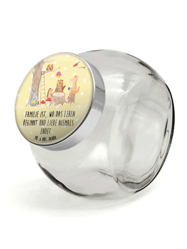 Bonbonglas Waldtiere Picknick mit Spruch in Gelb Pastell