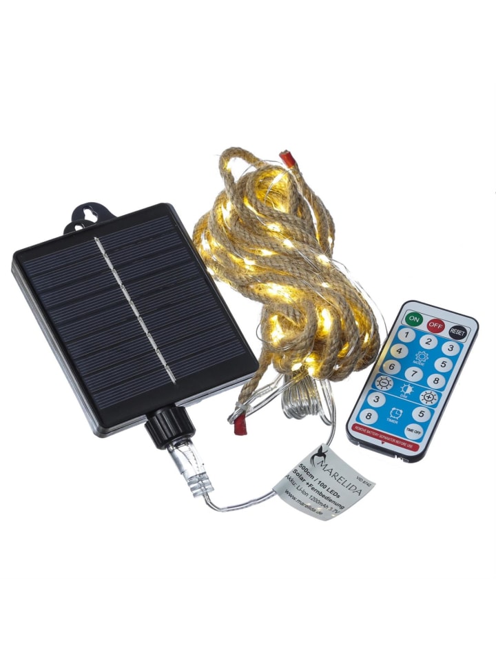LED Solar Lichterkette Seil mit Fernbedienung, USB L: 5m in braun