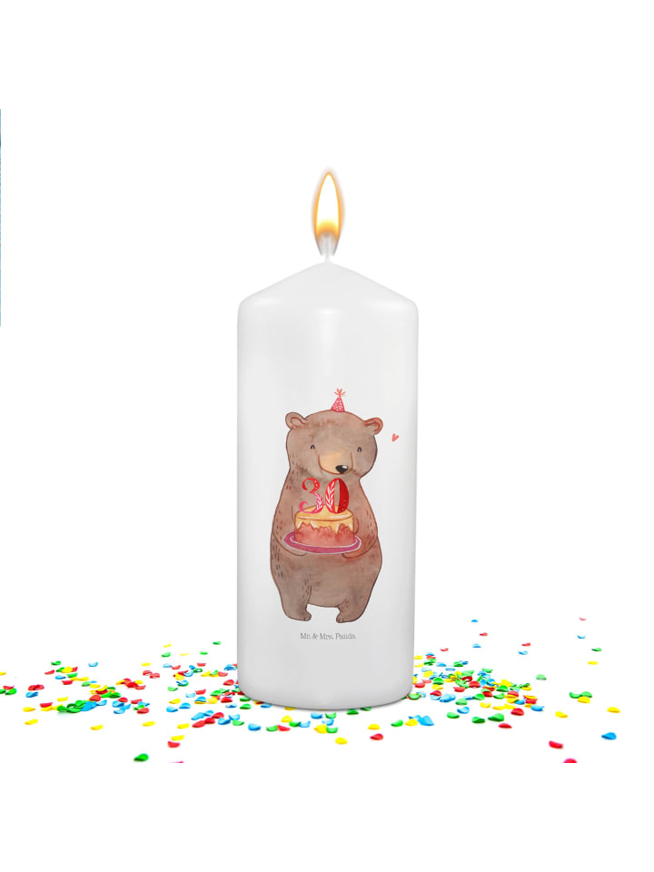 Kerze Bär Torte 30. Geburtstag ohne Spruch in Weiß