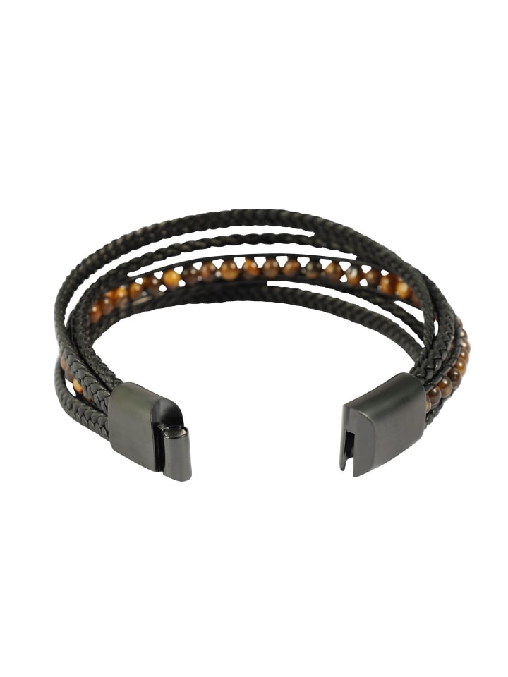 Herren Armband – Lederarmband aus Leder mit Tigerauge 21 cm in schwarz