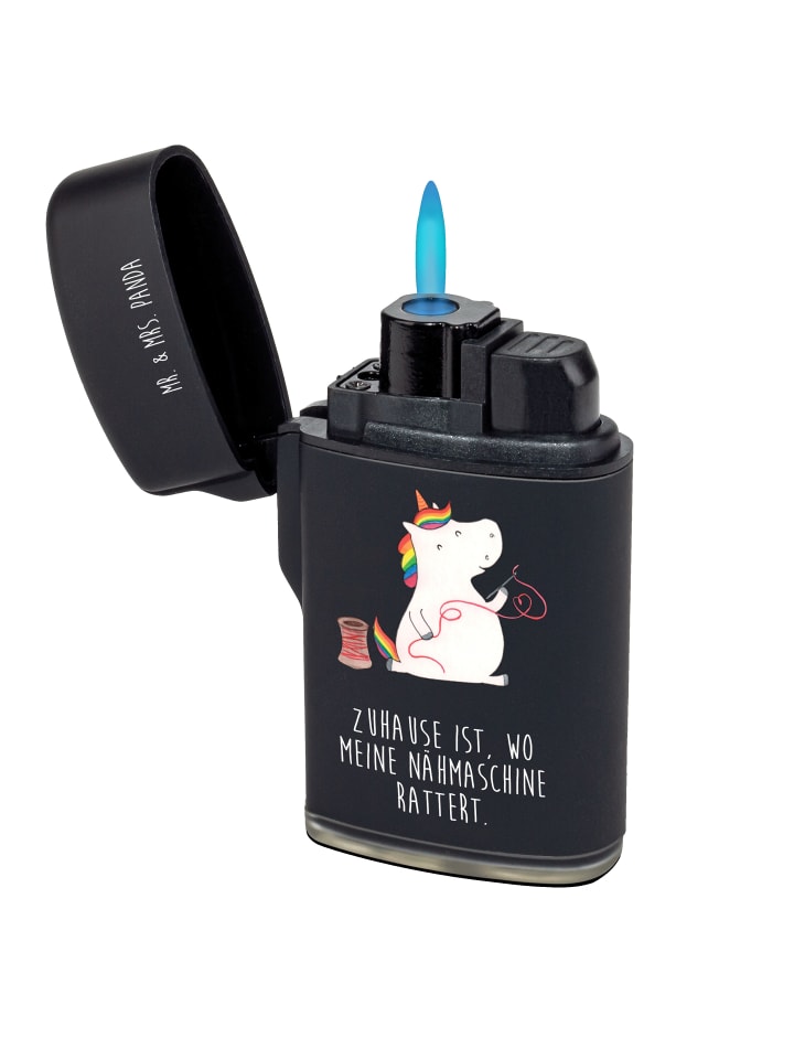 Sturmfeuerzeug Einhorn Näherin mit Spruch in Schwarz