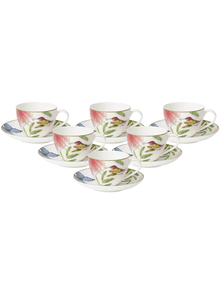 6er Set Kaffeetassen mit Untertassen Amazonia in 150 ml in bunt