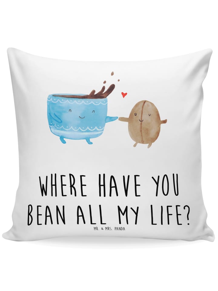 Kuschelkissen Kaffee Bohne mit Spruch in Weiß