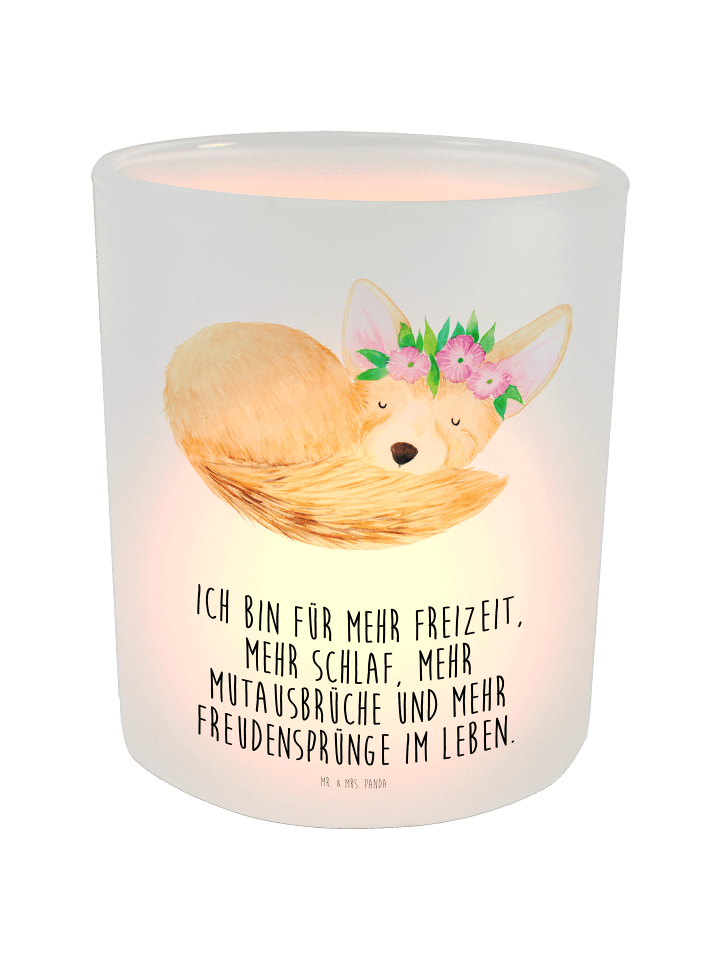 Windlicht Wüstenfuchs Blumen mit Spruch in Transparent