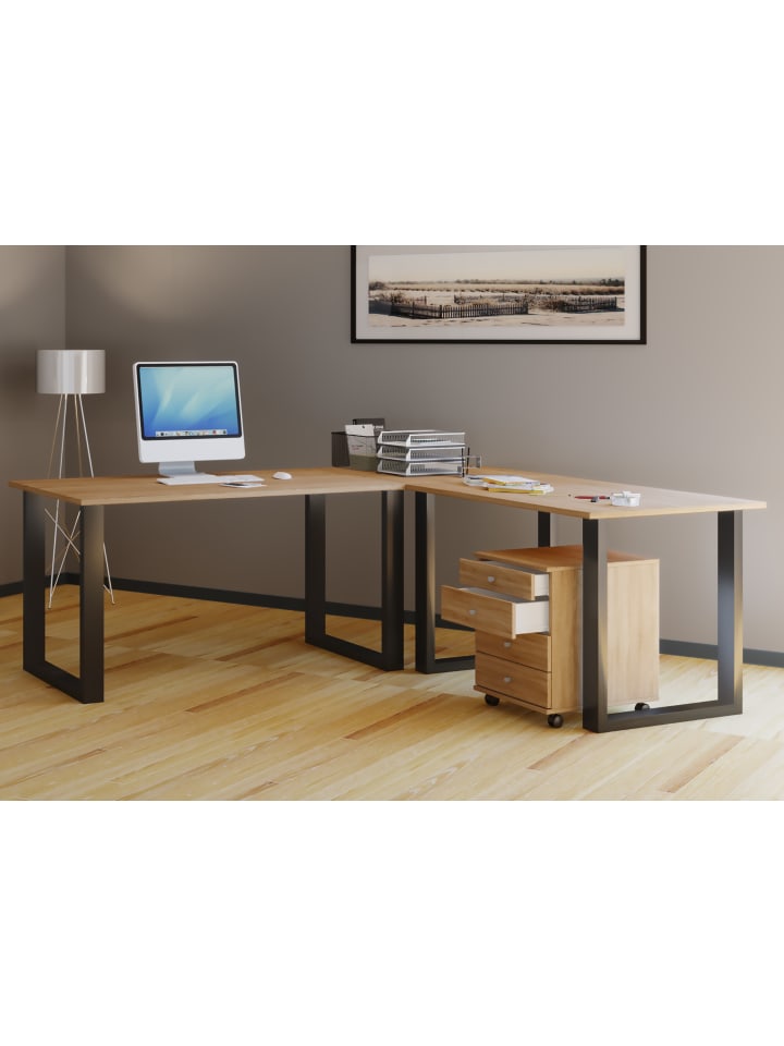 U Schreibtisch Eckschreibtisch L Form 220x190x80 in Schwarz / Sonoma-Eiche