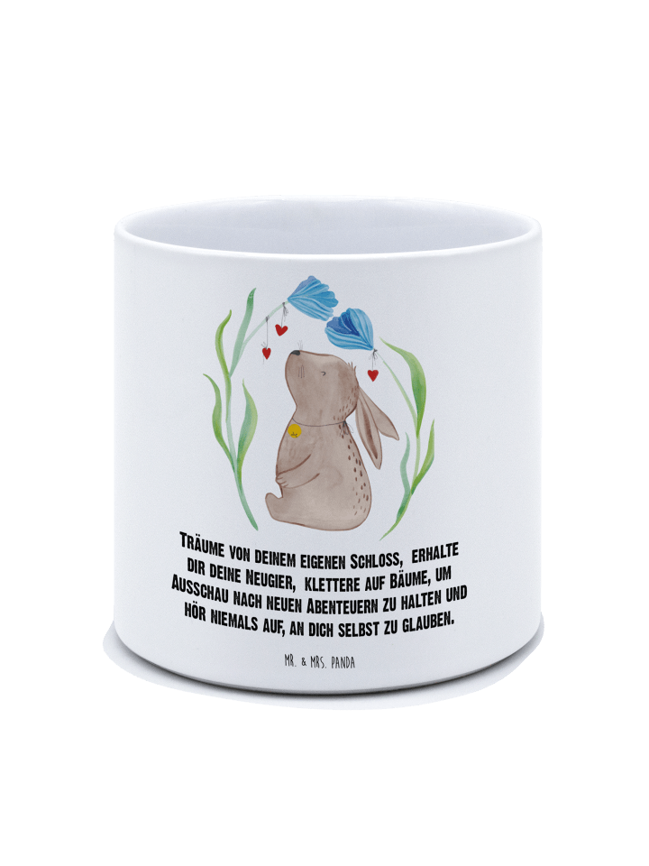 Blumentopf Groß Hase Blume mit Spruch in Weiß