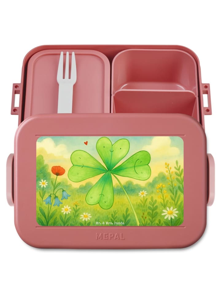Brotbüchse Blume Kleeblatt Design ohne Spruch in Rot Pastell