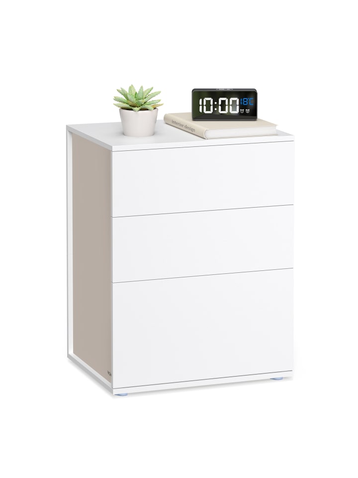 Nachttisch Keam in Mattweiß-Cappuccinobeige - (B)45 x (H)58.7 x (T)35 cm