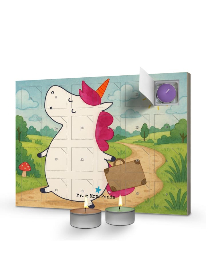Kerzen-Adventskalender Einhorn Koffer Design oh... in Weiß