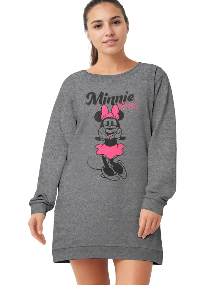 Disney Minnie Mouse Nachthemd Schlafshirt Pyjama Langarm Oberteil in grau