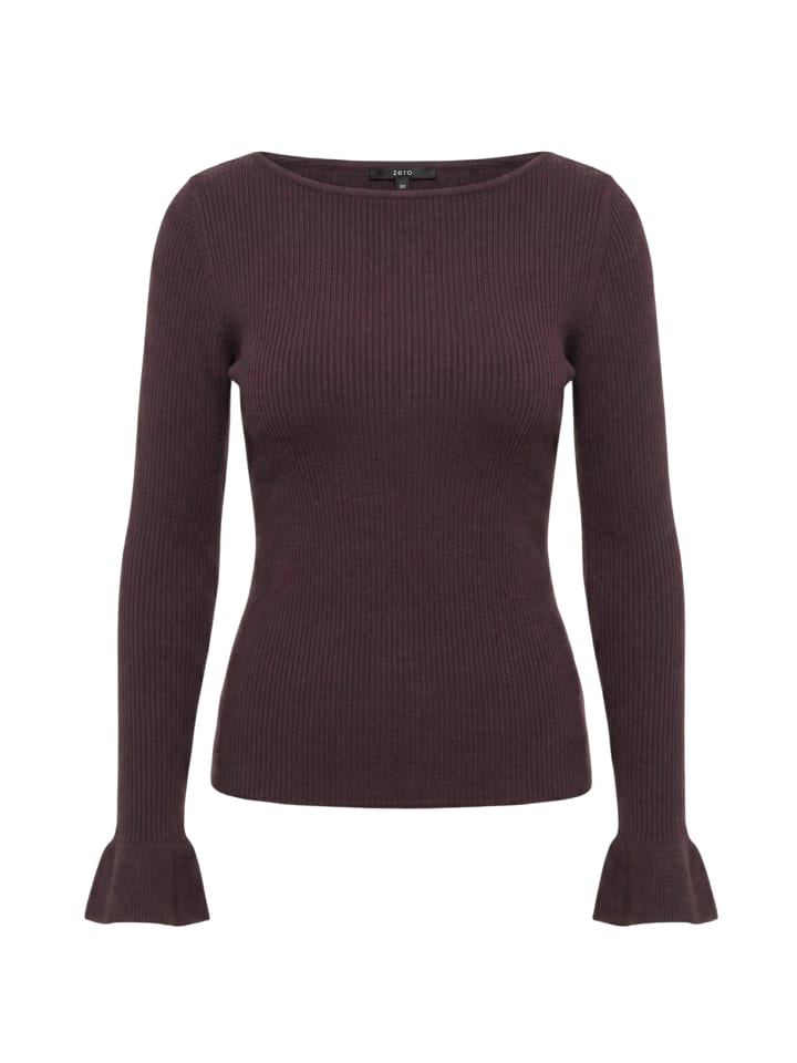 Feinstrickpullover mit Rüschen in Chocolate Plum