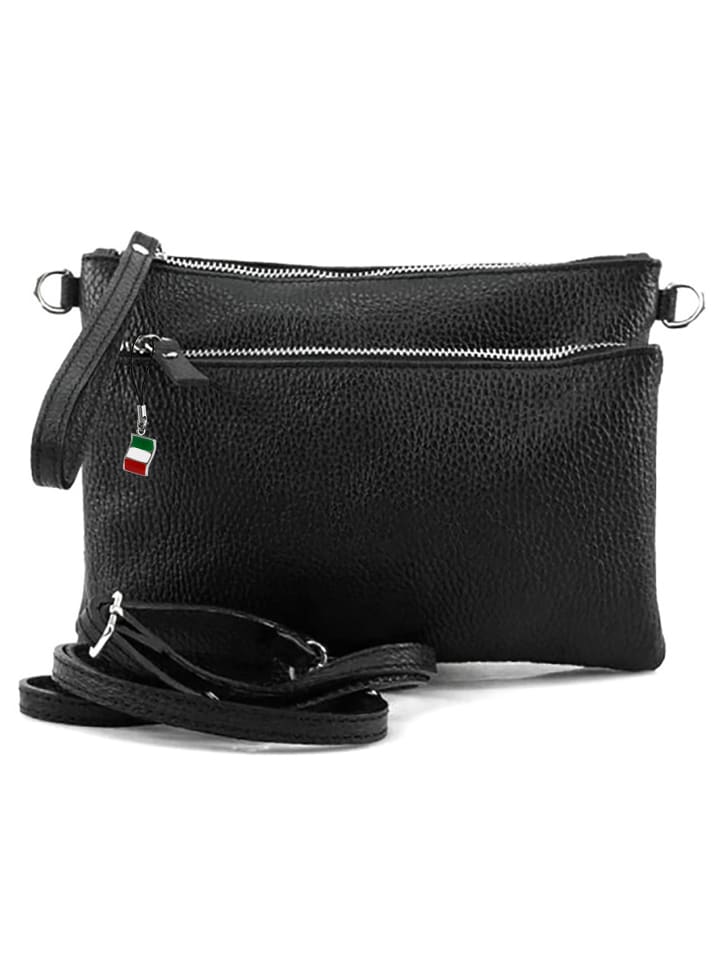 Florence Umhängetasche, Handgelenktasche Leder schwarz ca. 23cm