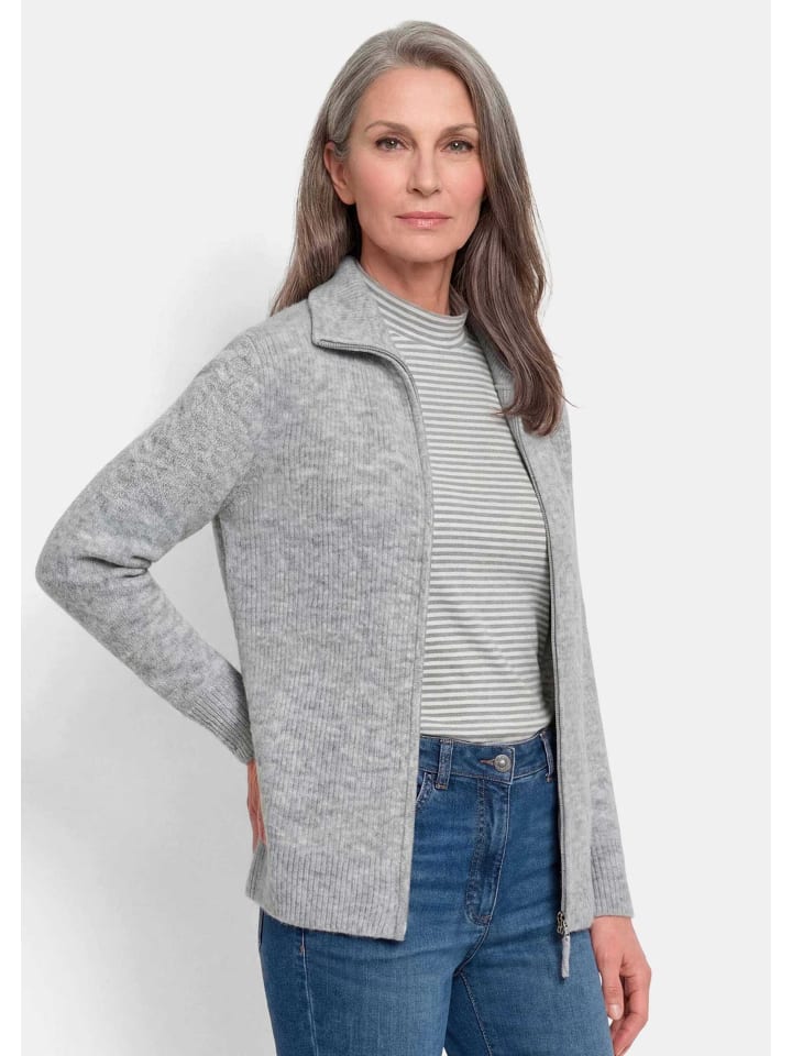 Kurzgröße: Melange-Cardigan mit Reißverschluss in grau / melange