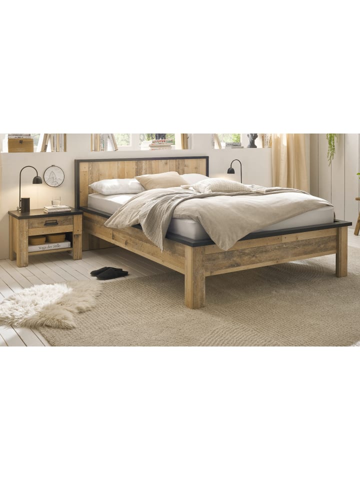 Schlafzimmer-Set 3-teilig in Used Wood hell, anthrazit mit Bett 140 x 200 cm