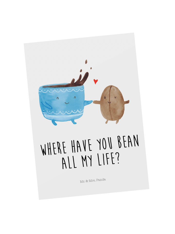 Postkarte Kaffee Bohne mit Spruch in Weiß