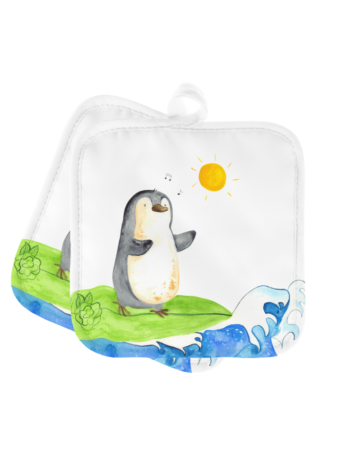 Topflappen Pinguin Surfer ohne Spruch in Weiß