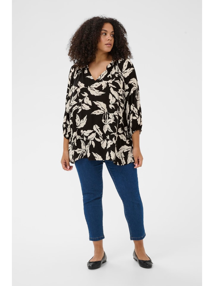 Bluse langarm KCtrine Regular fit in Black Chalk Leaves