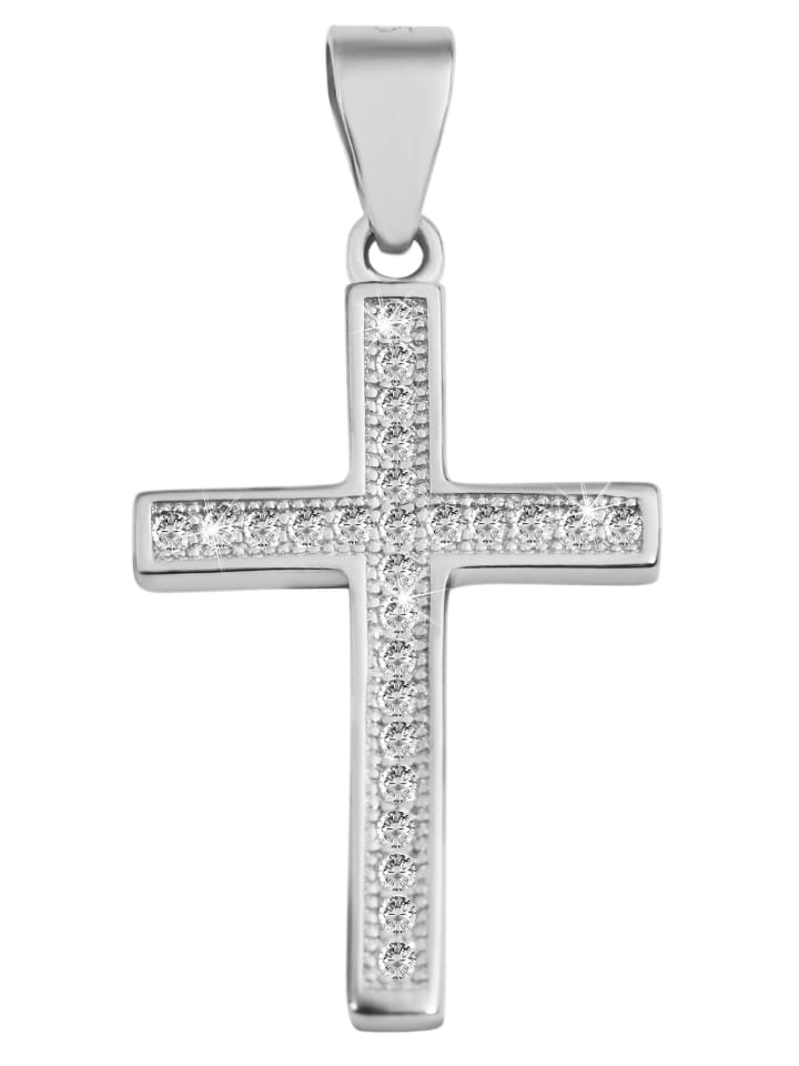 Damen Anhänger – Kreuz Kreuzanhänger aus 925 Silber mit Zirkonia in silber