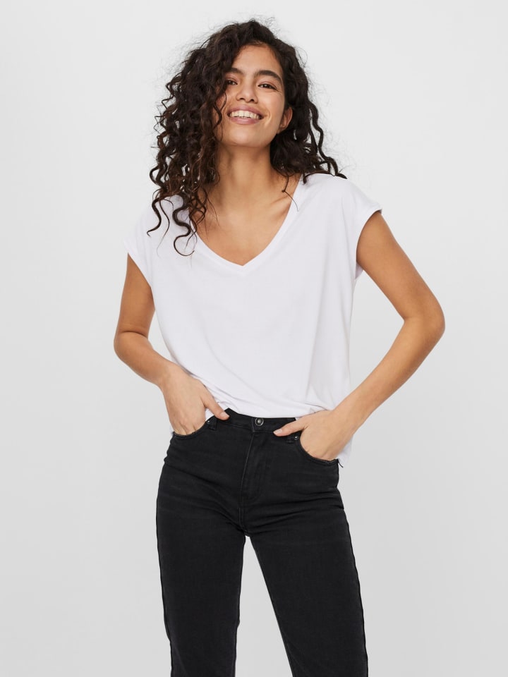 Vero Moda VMFILLI T-Shirt Weiß-2 limango Stretch | günstig V-Neck kaufen Basic in
