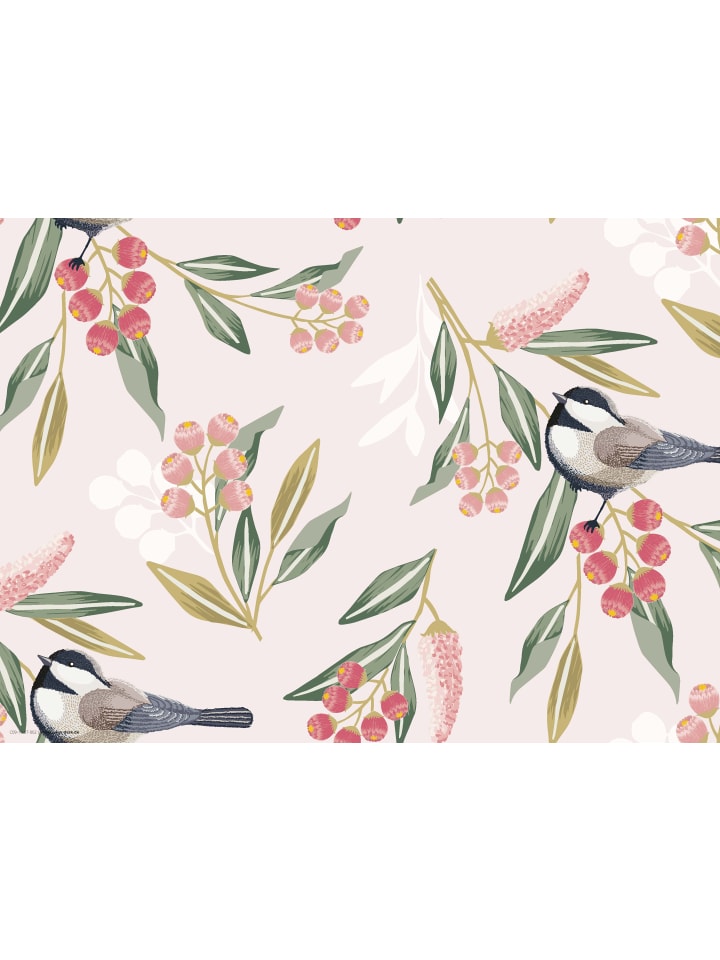 Tischsets I Platzsets abwaschbar - Meisen mit Beeren - aus erstklassigem Vinyl (Kunststoff Ð BPA-frei) - 4 Stück - 44 x 32 cm - rutschfeste Tischdekoration