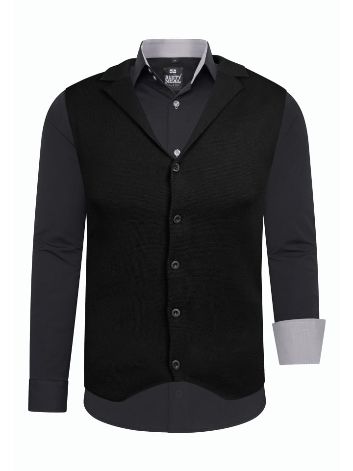 Hemd mit Weste in Schwarz / Grau