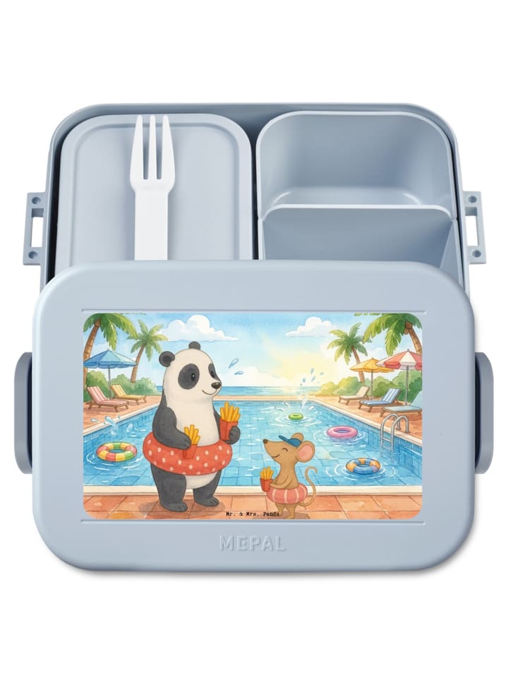 Brotbüchse Panda Schwimmbad Pommes Design ohne ... in Blau Pastell
