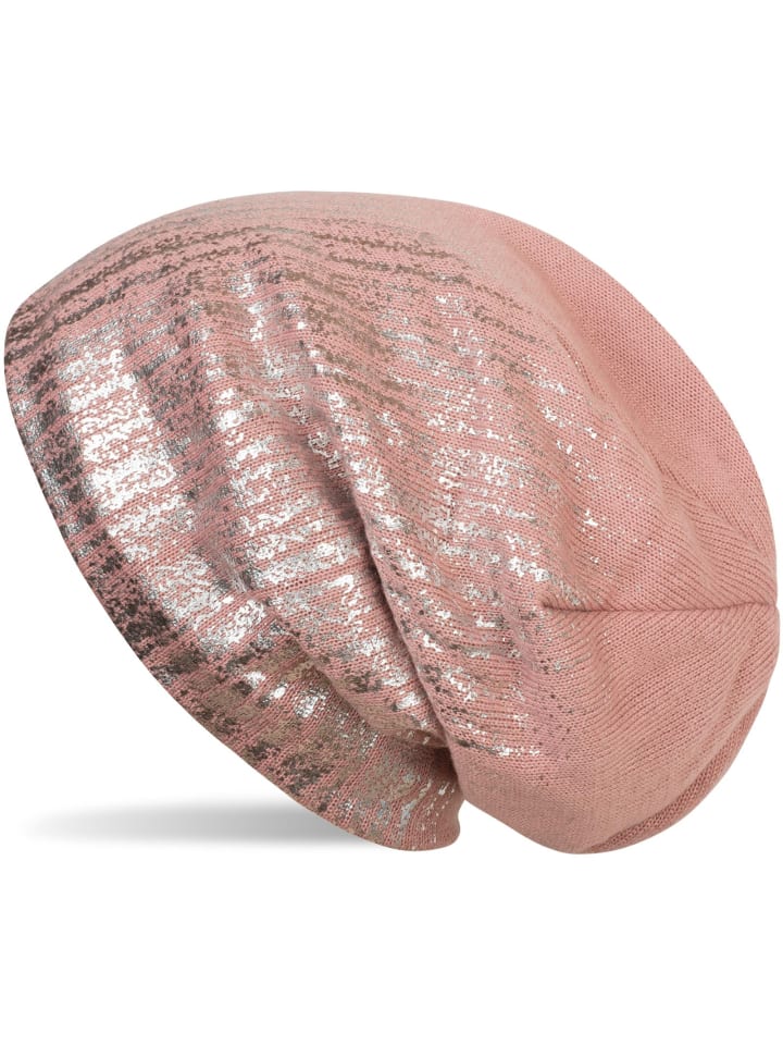 Feinstrick Beanie Mütze in Altrose / Silber