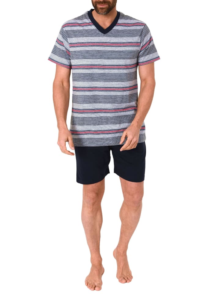 Pyjama Shorty kurzarm Schlafanzug Streifen - 53274 in anthrazit
