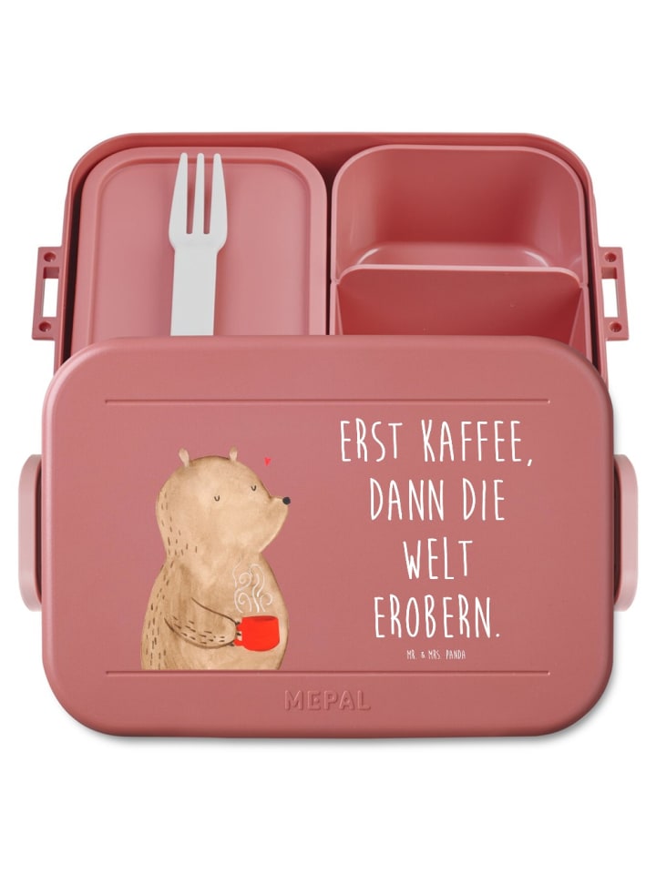 Snackbox Bär Kaffee Motiv mit Spruch in Rot Pastell