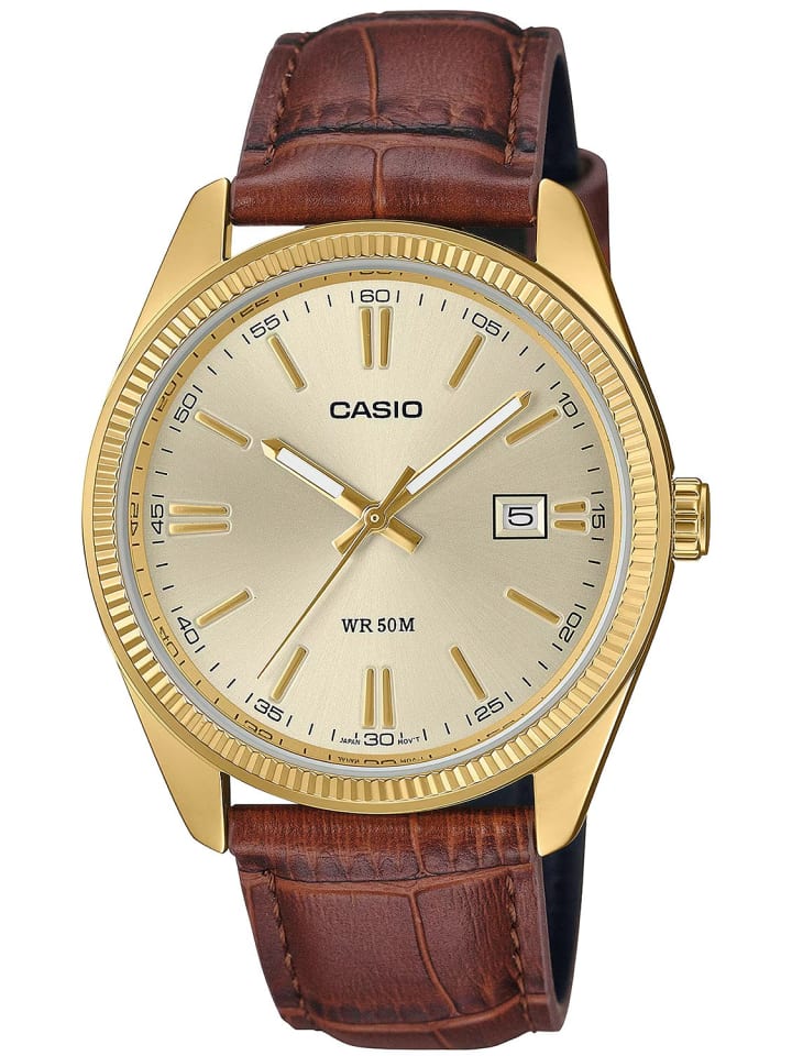 Herrenuhr Quarz mit Lederband Gold / Braun