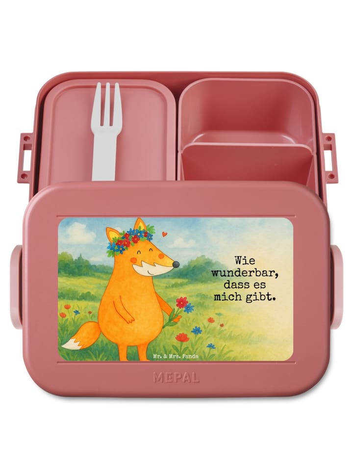 Lunch Box Fuchs Blumen Design mit Spruch in Rot Pastell