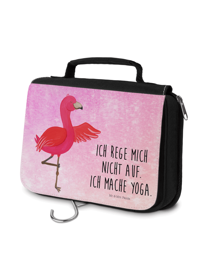 Kulturbeutel Flamingo Yoga mit Spruch in Aquarell Pink