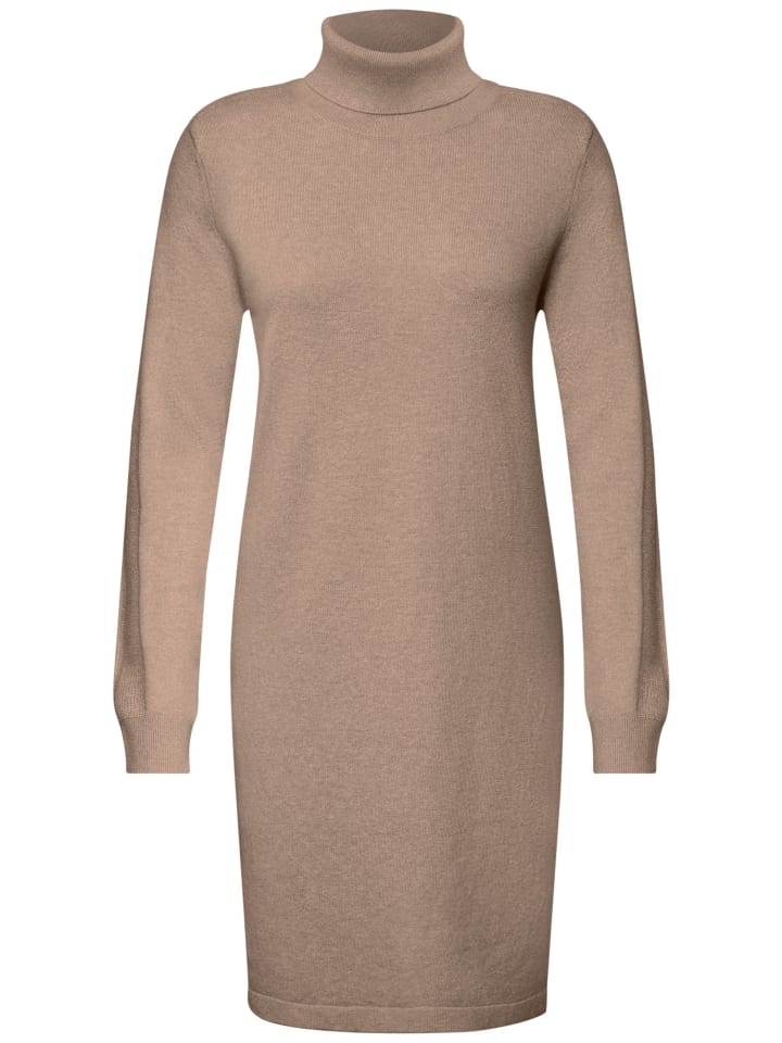 Cosy Roll Neck Knit Dress in Creamy Mocha Melange