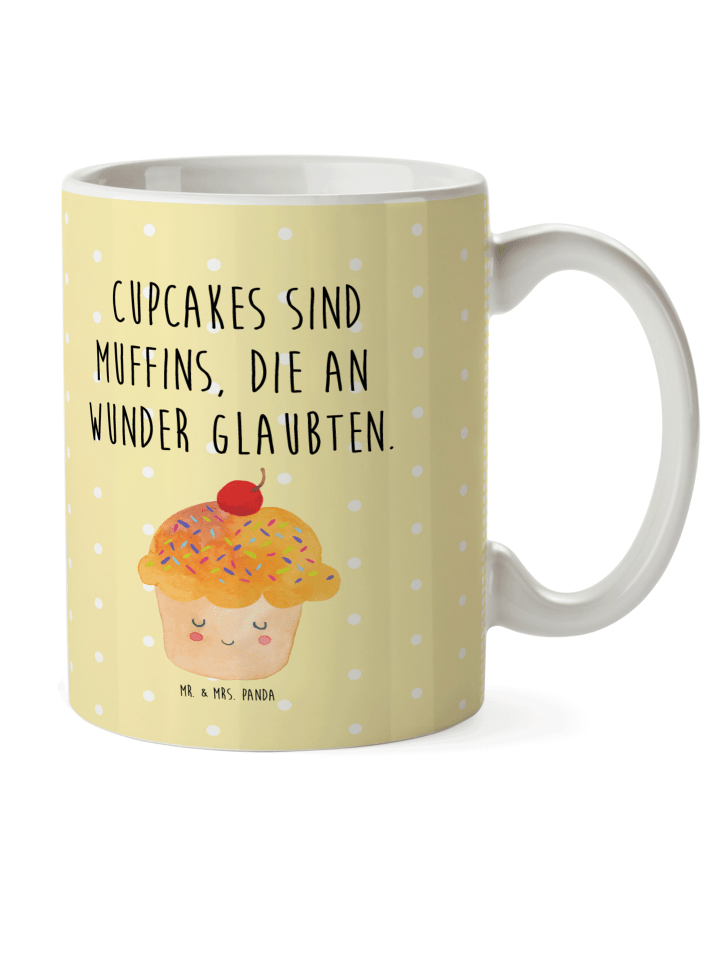 Kaffeetasse Cupcake mit Spruch in Gelb Pastell