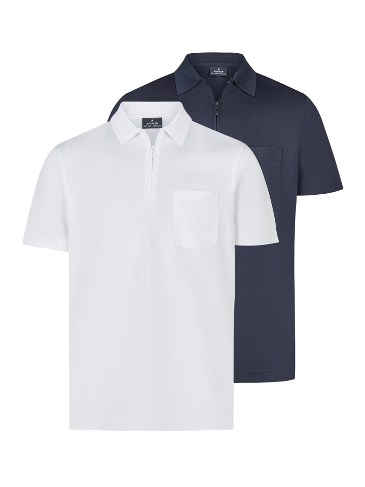 Poloshirt Basic in Weiß / dunkelblau