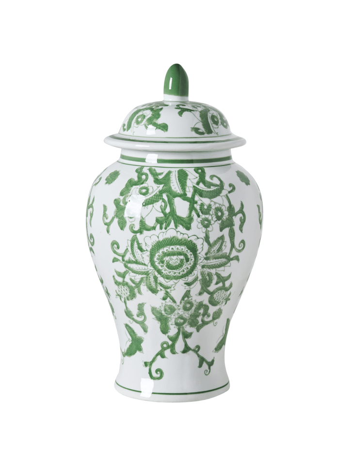 Vase mit Deckel MONDRAGON in Weiß/Grün - (W) 18 x (H) 37 x (L) 18 cm