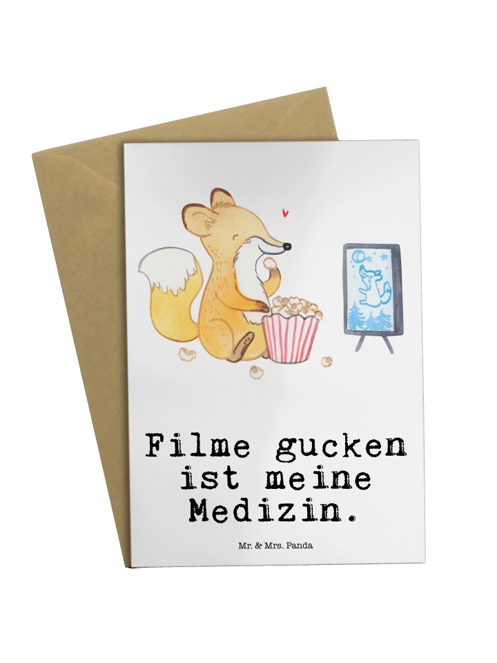 Grußkarte Fuchs Filme gucken mit Spruch in Weiß