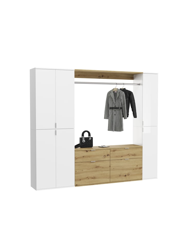 Garderoben-Set (B/H/T: 212x193x34 cm) in weiß / Artisan Eiche Nachbildung