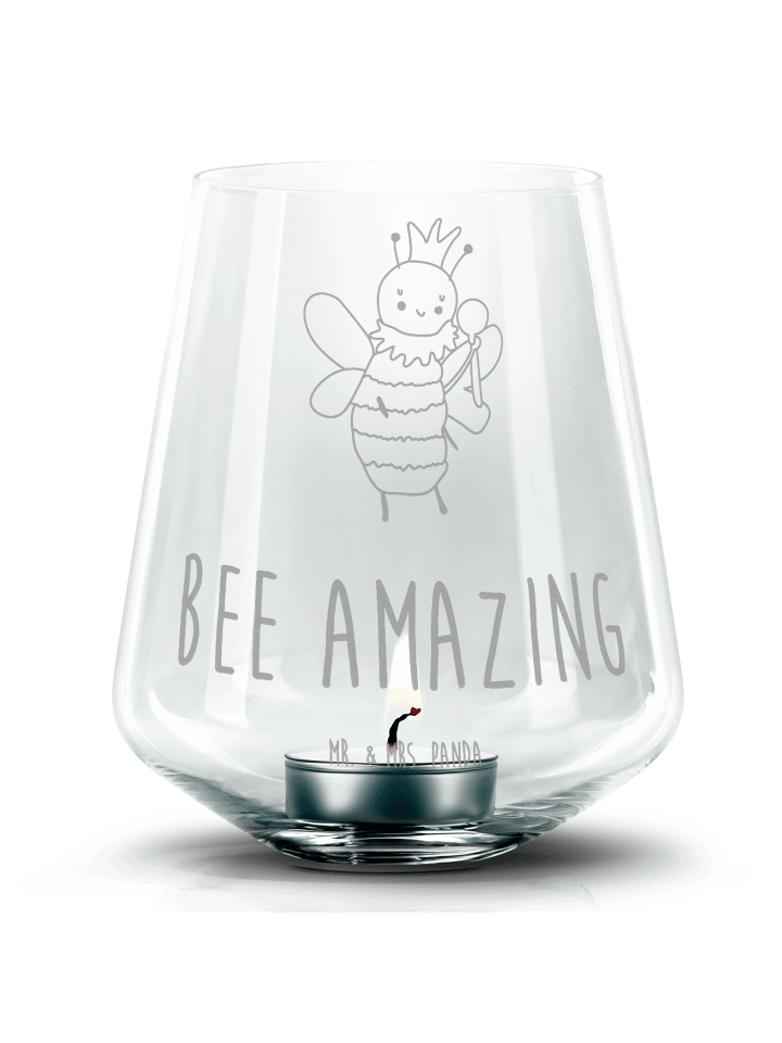 Windlicht Biene König mit Spruch in Transparent