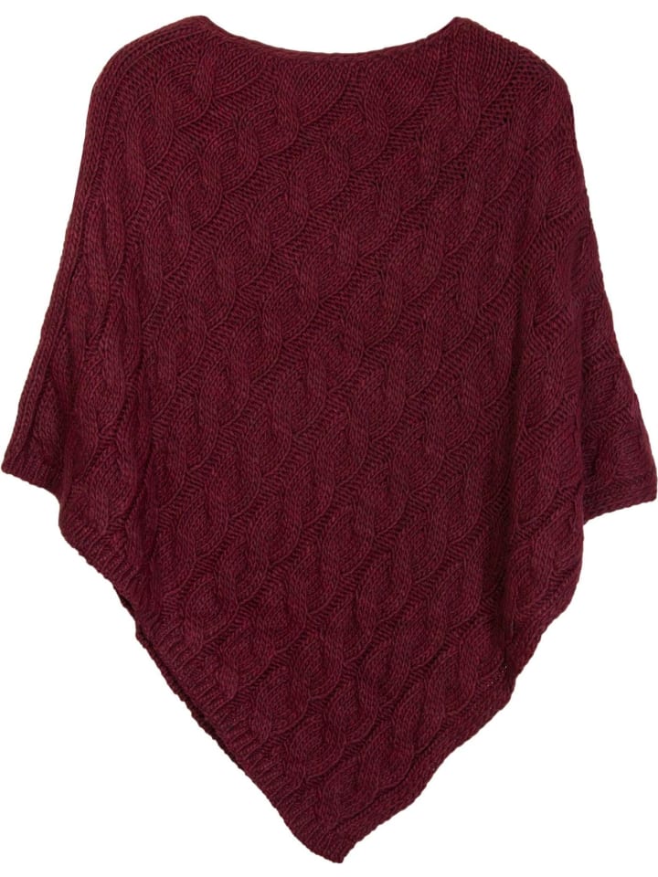Strick Poncho in Bordeaux-Rot