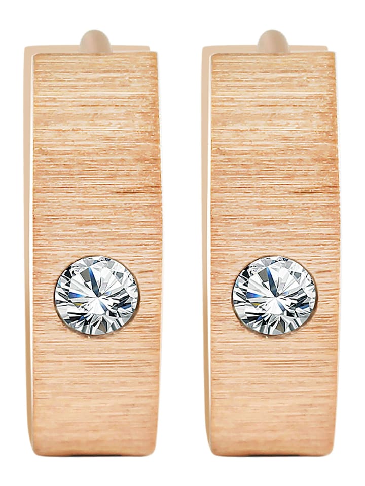 Damen Ohrringe – Creole aus Edelstahl mit Strass Steinchen in gold