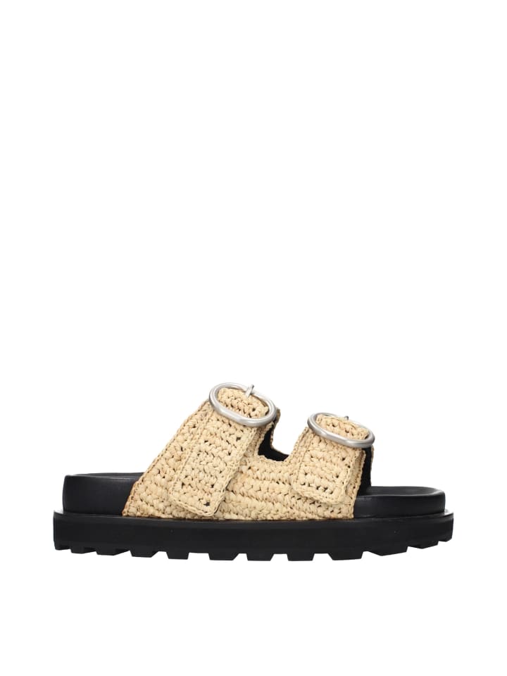 Beige Raffia Hausschuhe