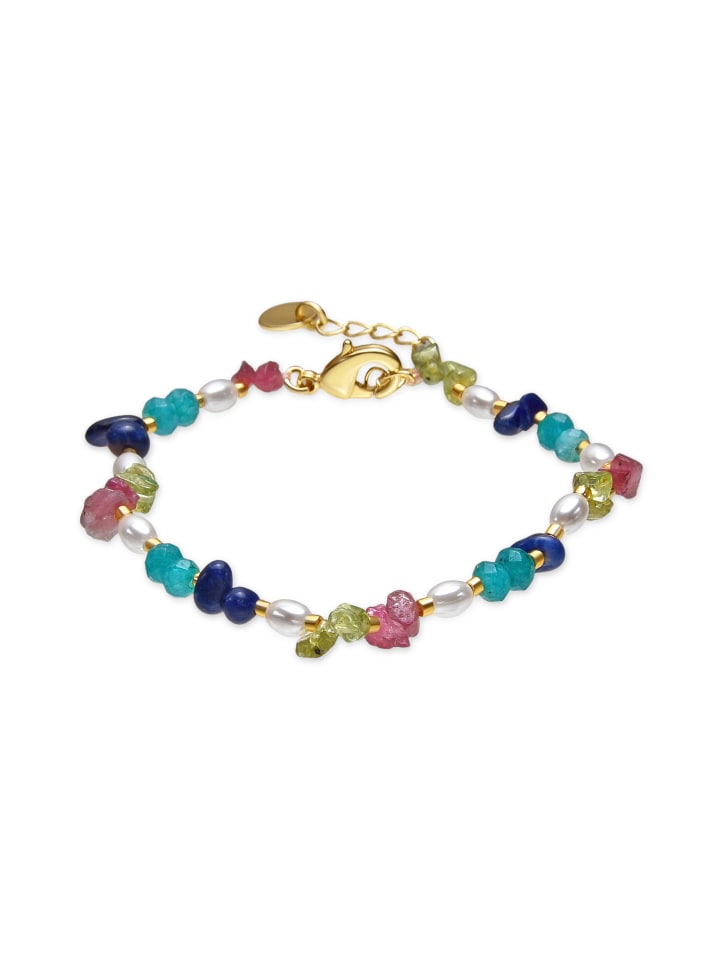 Armband mit 18-karätiger Gelbgold-Beschichtung und mehrfarbigen Natursteinen