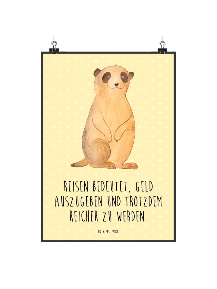 Poster Erdmännchen mit Spruch in Gelb Pastell